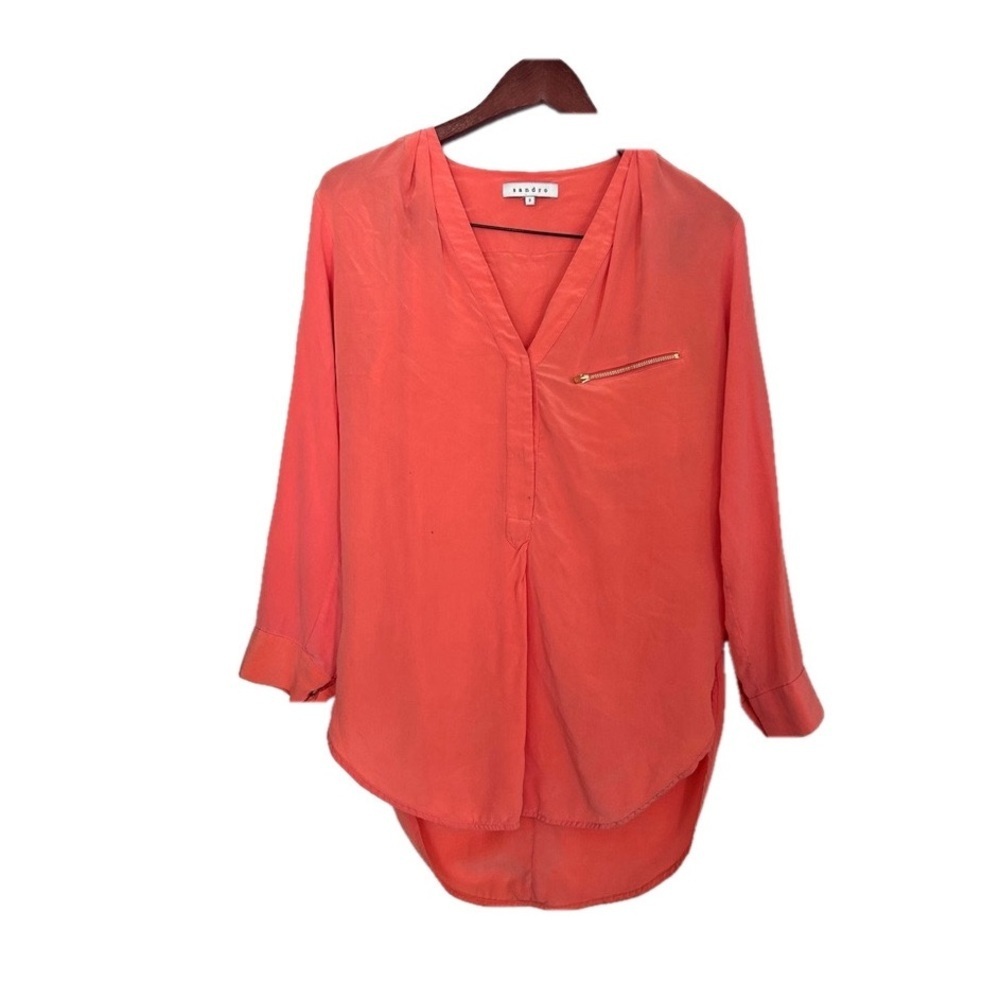 Sandro Paris 100% Silk Women's Blouse Size 2 medium pink orange